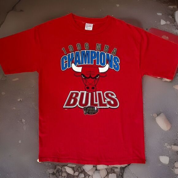 Vintage Chicago Bulls Shirt XL Red 1996 NBA Finals Champs Miro Michael Jordan - Picture 1 of 7